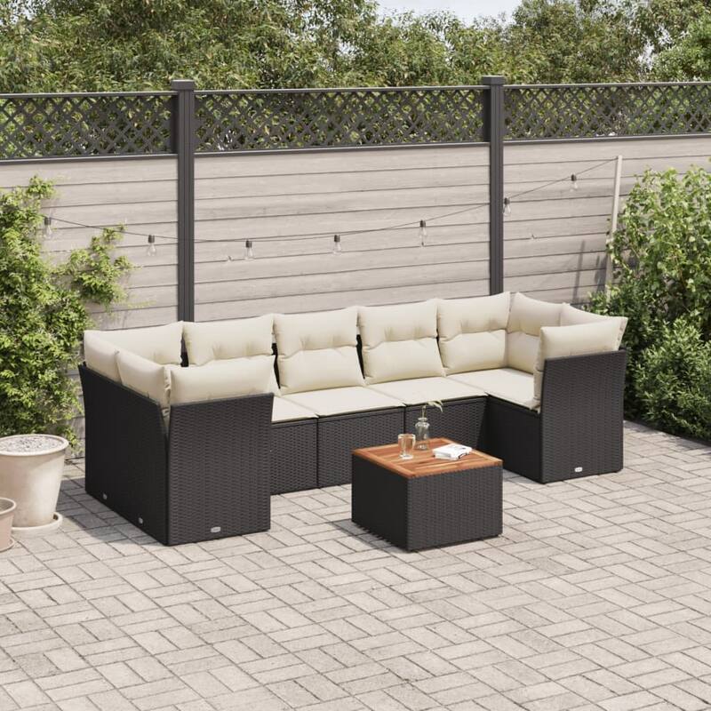 vidaXL Patio Sofa Set with Cushions Outdoor Furniture 8 Piece Poly Rattan - 21.7 x 21.7 x 14.6