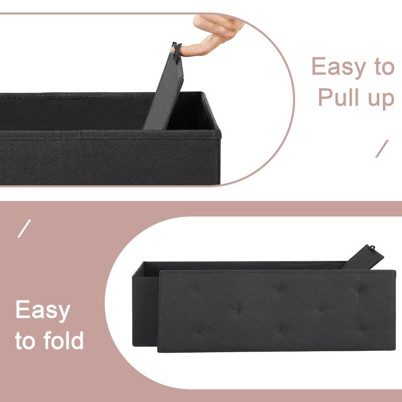 Javlergo 15" Foldable Storage Ottoman, Tufted Linen Foot Rest Stool/Seat Toy Chest