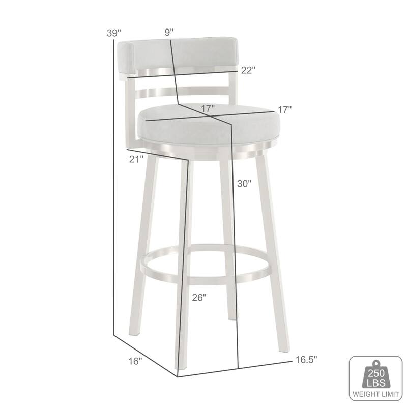 Maxi Swivel Barstool Chair, Gold Stainless Steel, White Faux Leather