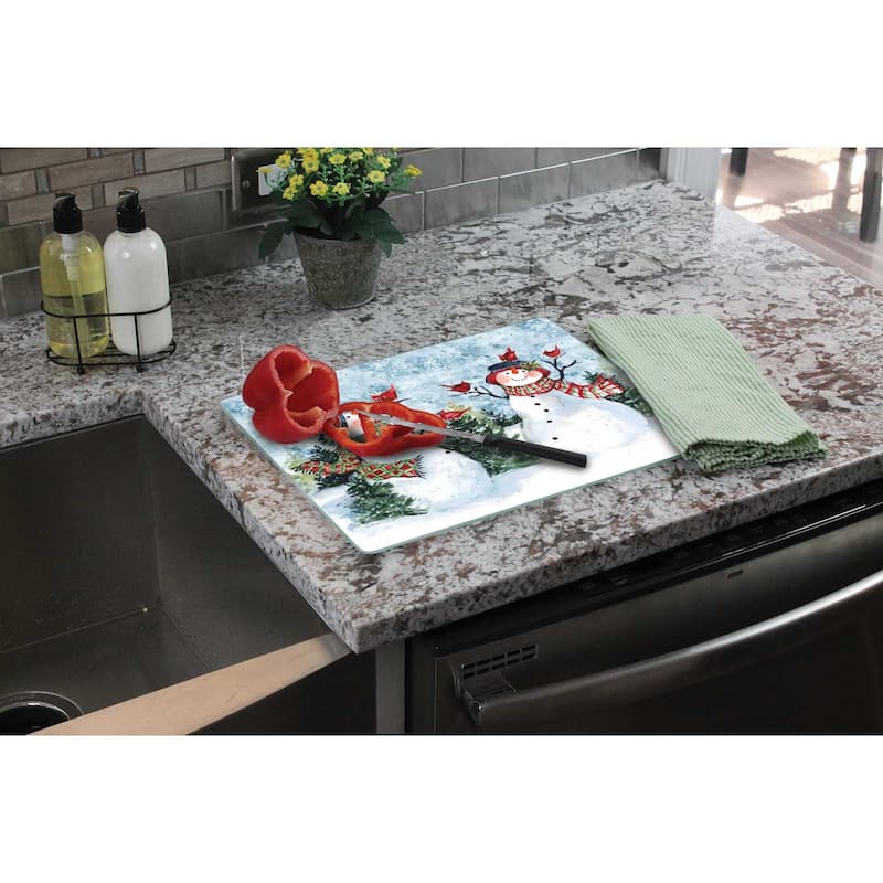 Counterart Glass Cutting Board Counter Saver 12"x15" , Watercolor Snowman - 12x15x.240