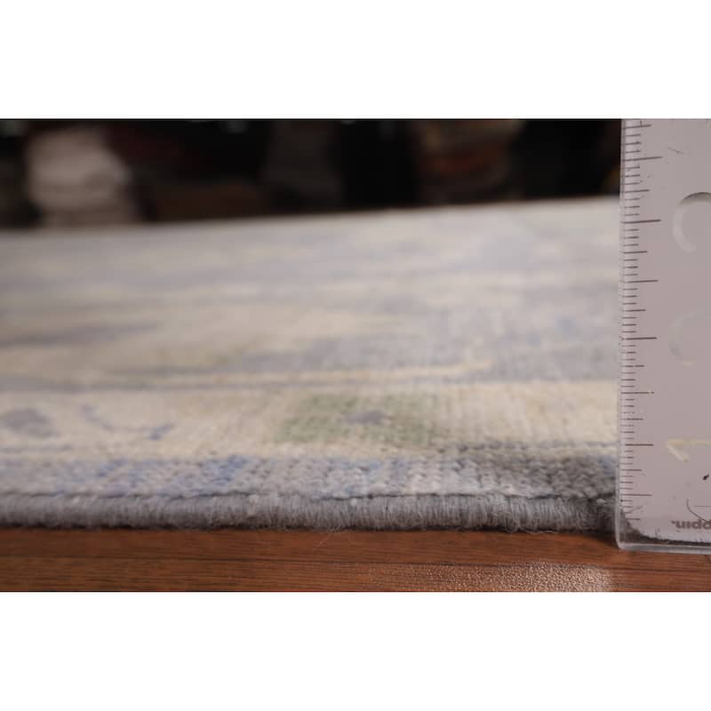Blue Floral Oushak Turkish Large Rug Hand-Knotted Wool Carpet - 9'11"x 14'0"