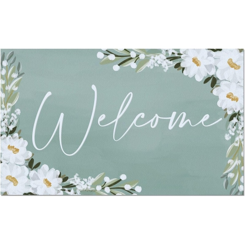 Floral Welcome Indoor/Outdoor Entryway Floor Mat Made in The USA Low Profile, Non-Skid Rubber Backing, 29.5" by 17.75" - 2' x 3' - 2' x 3'