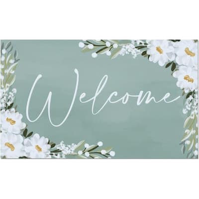 Floral Welcome Indoor/Outdoor Entryway Floor Mat Made in The USA Low Profile, Non-Skid Rubber Backing, 29.5" by 17.75" - 2' x 3'
