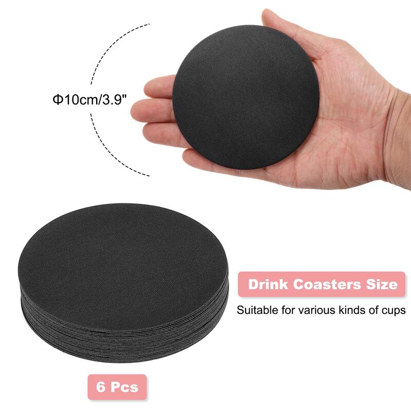 Round Drink Coasters Set of 6 Dual Sided 4"x4" - Black