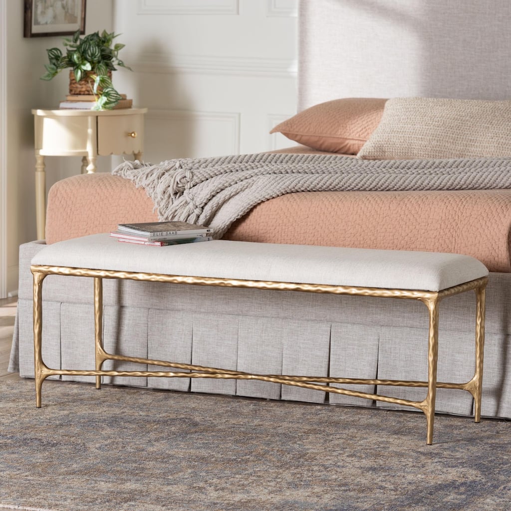 Fumiye Bench - Modern Rustic Accent Seating with Hand-Forged Metal Frame and Upholstered Cushion for Living Room or Entryway