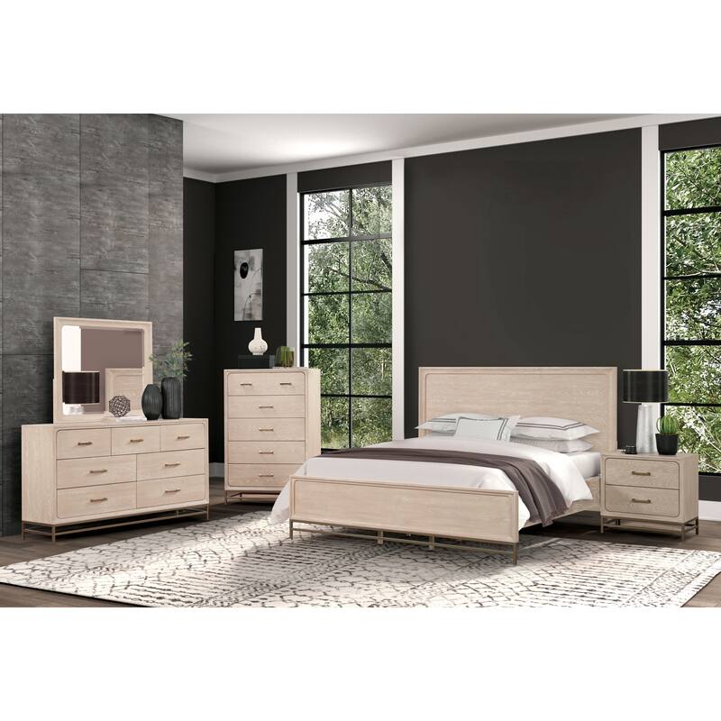 Furniture of America Drayden Modern Light Oak Solid Wood 6-Piece Bedroom Set - Light Oak