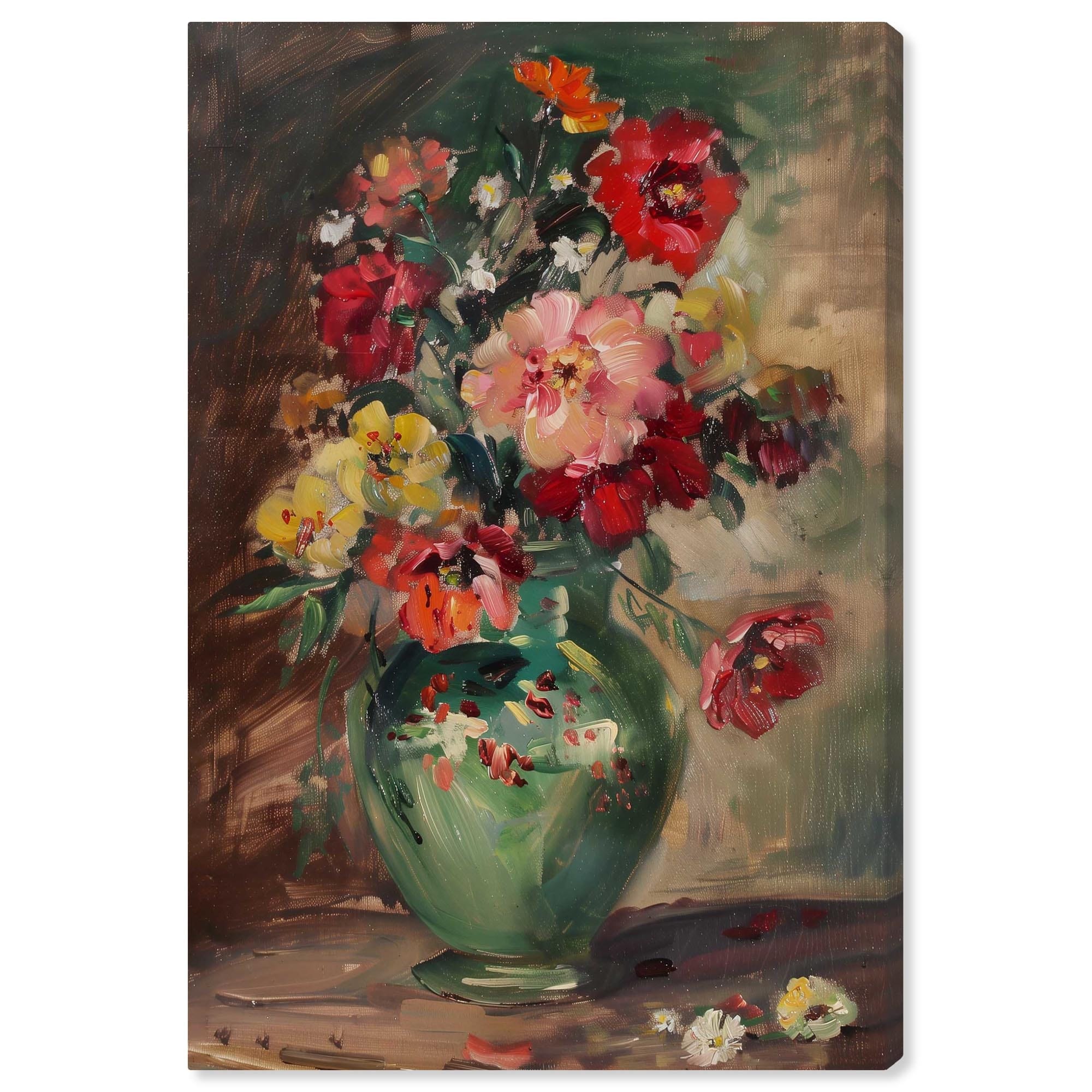 Green Vase Flowers Canvas Floral Vase Wall Art by Art Remedy, Gallery Wrapped