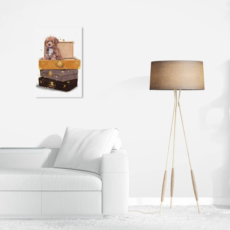 Wynwood Studio Canvas Animals Poodle and Fashion Luggage Brown and Metallic Gold Modern & Contemporary Wall Art Canvas Print - 24 x 16