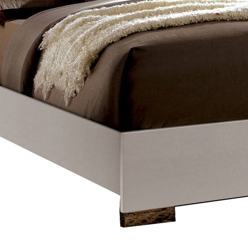 Contemporary Full Bed with LED Trim and Lacquer Coating, White and Gray