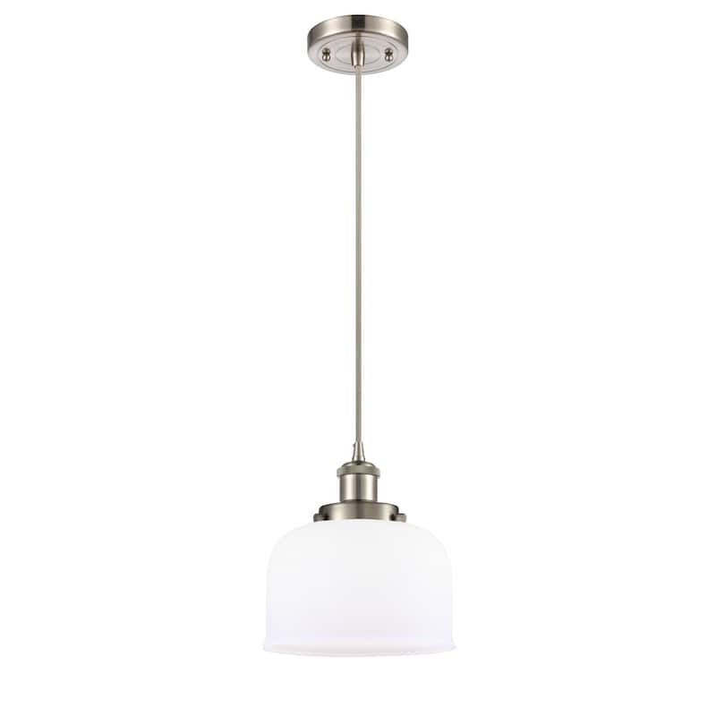 Innovations Lighting Large Bell 8" Wide Mini Pendant - Cord Hung - Brushed Satin Nickel / Matte White