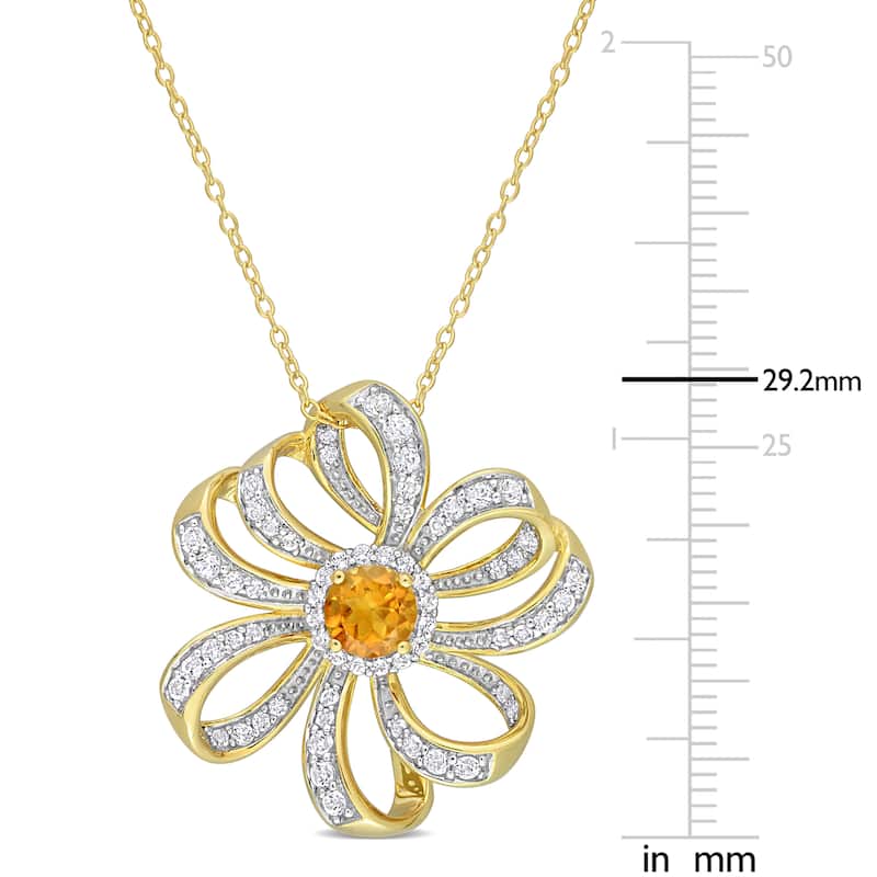 Miadora Madeira Citrine and White Topaz Floral Necklace in Yellow Plated Sterling Silver