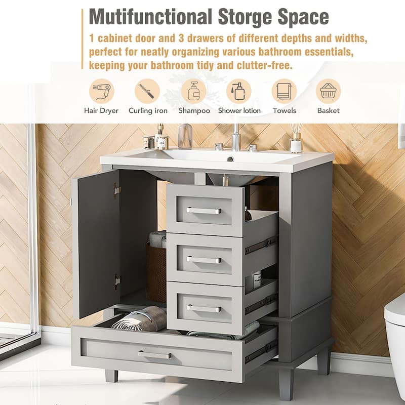 Modern Bathroom Vanity Cabinet with Sink, a Soft Closing Door & 3 Drawers