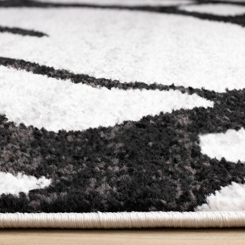 Ellis Collection - Modern Swirls Grey Black Area Rug