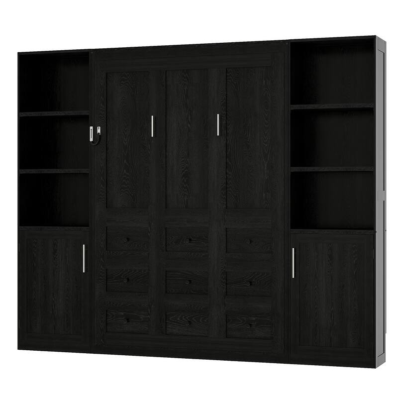 Roomfitters Queen Size Murphy Wall Bed with Shelves and Cabinets, Space Saving