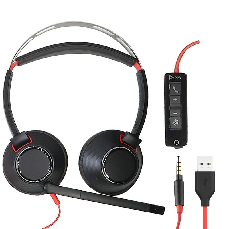 Poly Blackwire 5220 Stereo Wired Headset, Dual Ear Headset + Printer Essentials Digital Download Card for PC + In-Ear Headphones