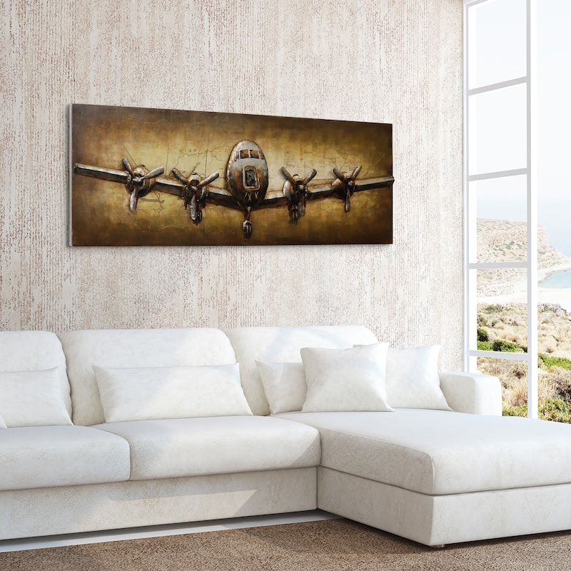 "Airplane" Mixed Media Iron Hand Painted Dimensional Wall Art Sculpture