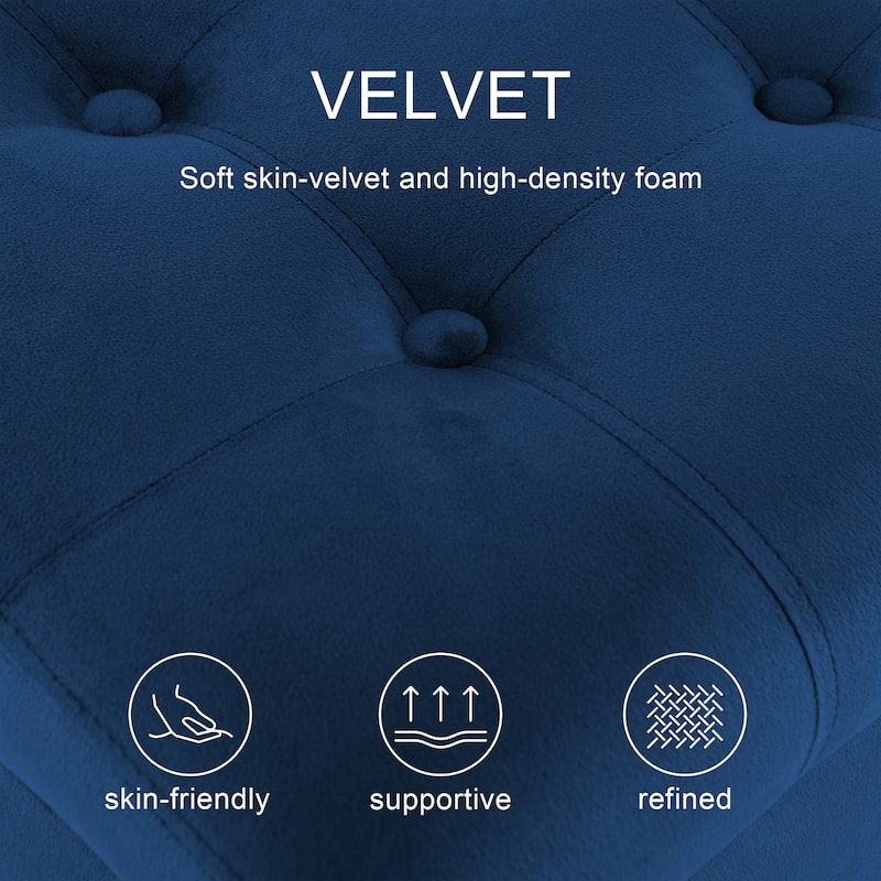 Modern Velvet Button Tufted Rectangle Storage Ottoman