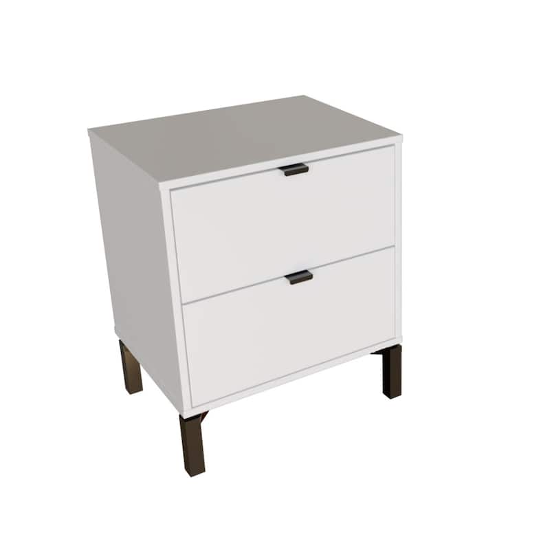 Modern 2-Drawer Nightstand with Eucalyptus Wood Top and Matte Finish for Bedroom Storage - White