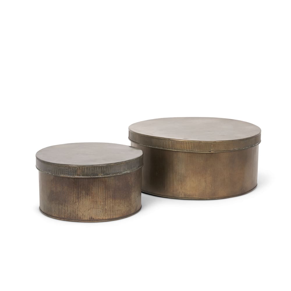 Josephine Round Antique Gold Metal Box (Set of 2) - 14.2L x 14.2W x 5.9H