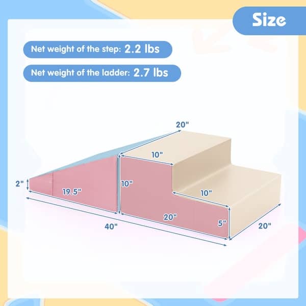 dimension image slide 1 of 2, 2-Piece Step and Slide Climber for Infants and Toddlers Baby Soft Play Set Foam Blocks - 40" x 20" x 10" (L x W x H)