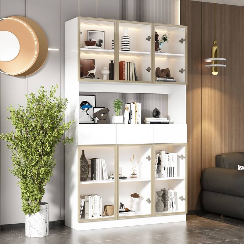 Tall Modular Display Storage Cabinet Bookcase w/Light Home Office