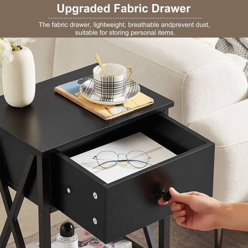 VECELO Mid Century Modern Nightstand with Storage Shelves, Set of 2 Nightstands, End Table/Side Table