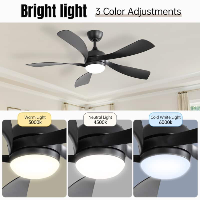 45 Inch / 52 Inch White Ceiling Fan with Dimmable LED Light and Remote, 6-Speed Reversible DC Motor, ABS Blades