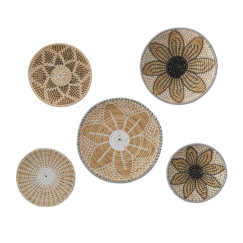 Seagrass Plate Handmade Basket Wall Decor - Set of 5 Brown - Roche River Decor