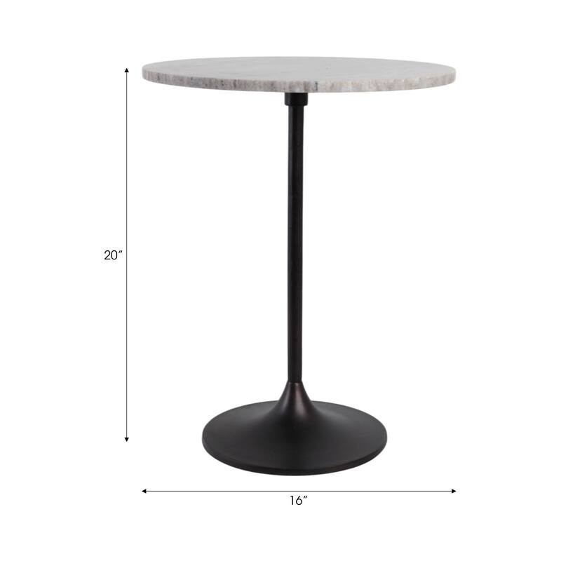Metal Base Marble Top Modern Glam Accent Table Round Silhouette