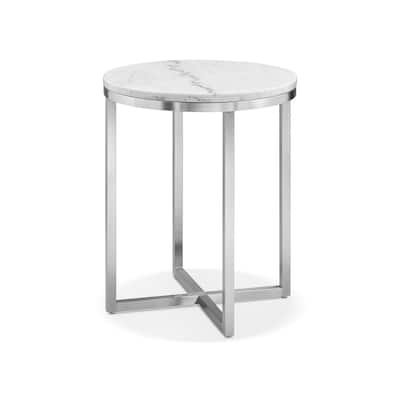 Magnussen Home Esme White Marble and Brushed Nickel Round End Table - 20''W x 20''D x 25''H