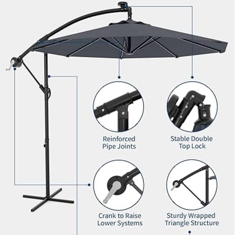 10FT Offset Fade Resistant Umbrella with Cross Base