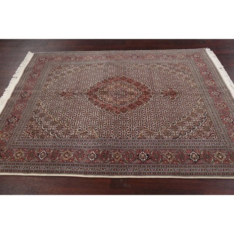 Wool/ Silk Vegetable Dye Tabriz Mahi Persian Area Rug Handmade Carpet - 5'0" x 6'9"