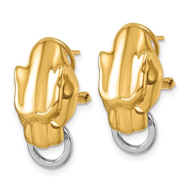 Curata Solid 18k Two-tone Gold Italian 24x13mm Panther Head Omega Back Earrings