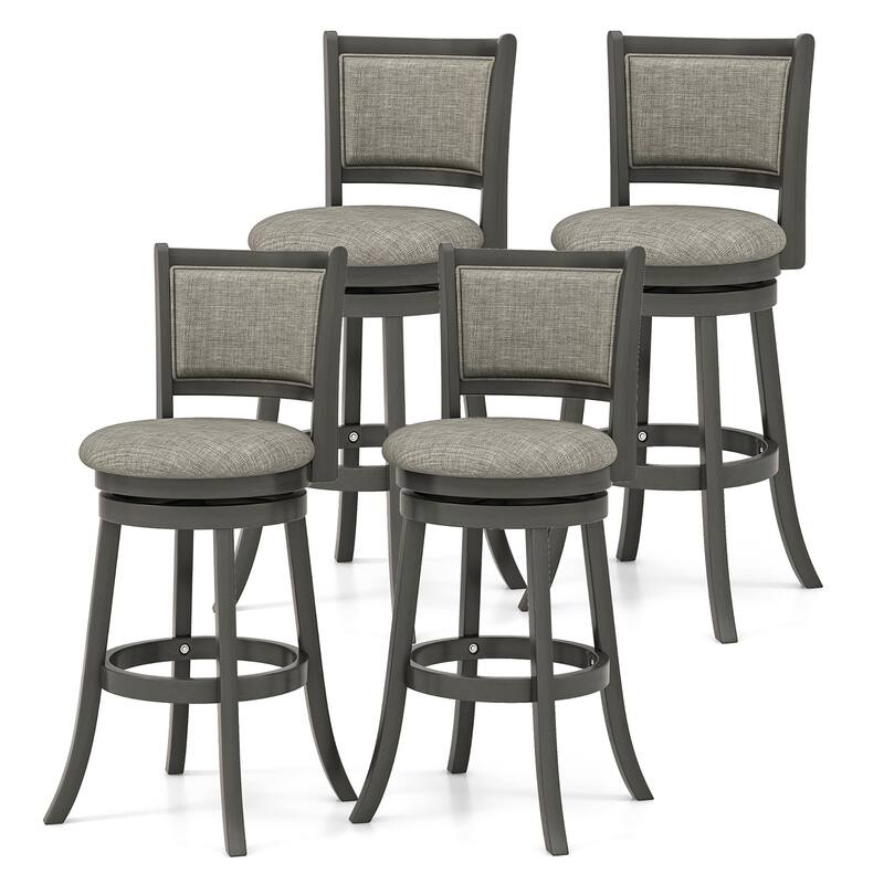 Gymax Swivel Bar Stools Set of 4 w/ Soft-padded Back & Seat Sturdy - Bar Height - Grey - Set of 4