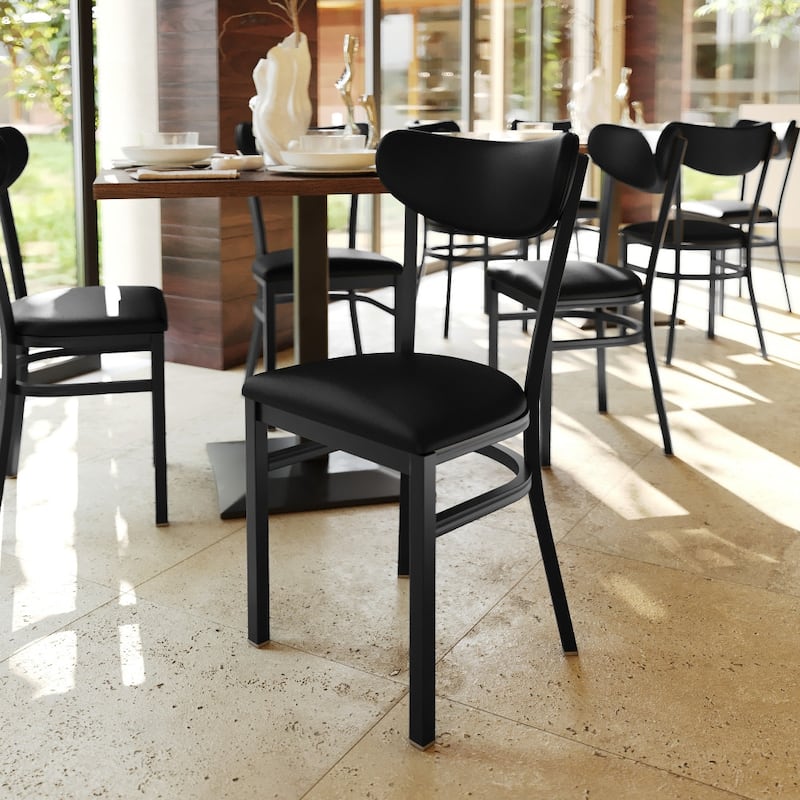 Commercial Metal Dining Chair with Wood Seat and Boomerang Back