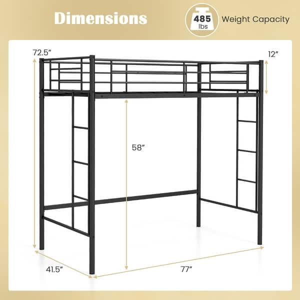 Costway Twin Size Loft Bed Heavy Duty Metal Loft Bed Frame with Safety