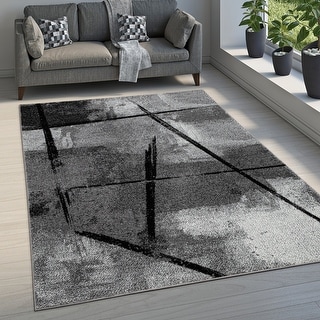 Grey Black Area Rug Modern Design with Abstract Paint Effect - Bed Bath ...