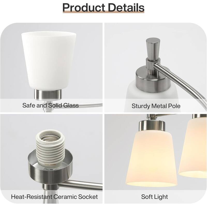 Brushed Nickel 3-Light Bathroom Vanity Light with Frosted White Jade Glass Shades