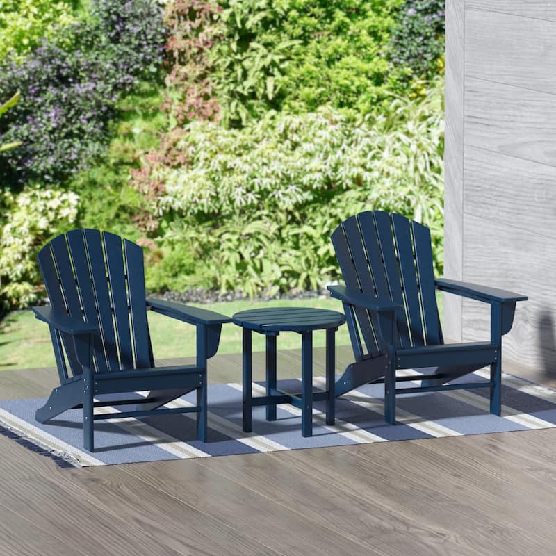 Altura Classic Outdoor Eco-Friendly All Weather Adirondack Chairs with Side Table (3-Piece Set) - Navy Blue