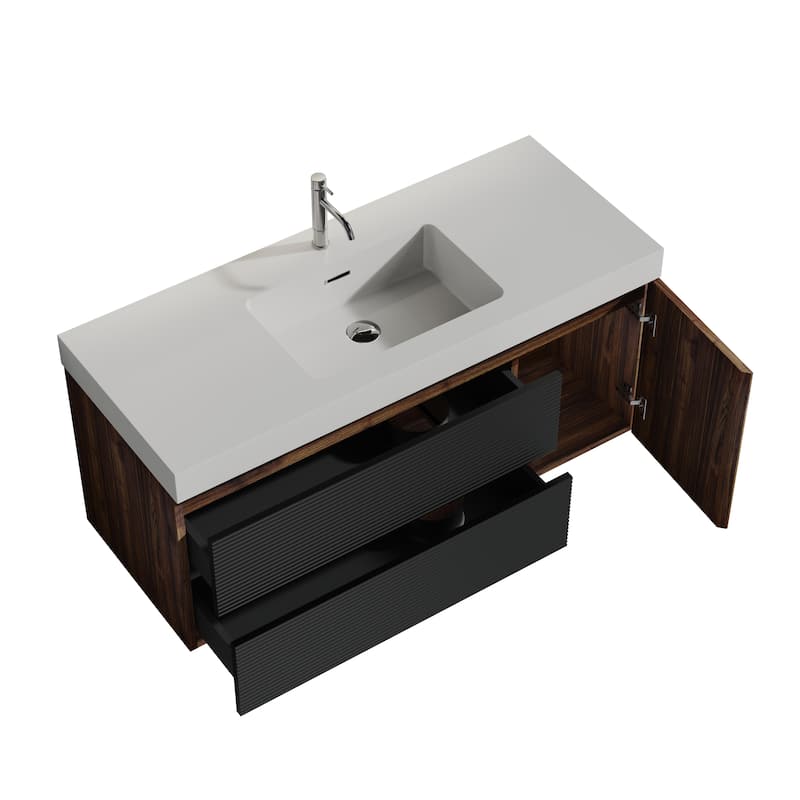 Wall Mounted Bathroom Vanity with Glossy White Solid Surface Sink