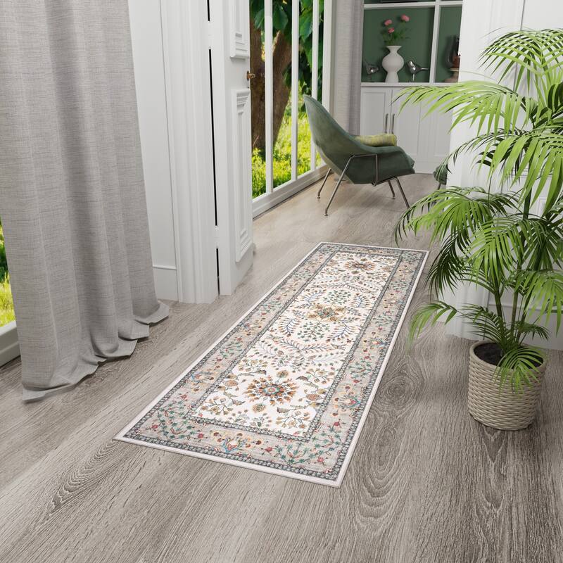 Licensed HGTV Everyday Chic Soft Flannel Zero Pile Printed Non-Slip Washable Indoor Area Rug - Seda Beige - 2'2"x6'