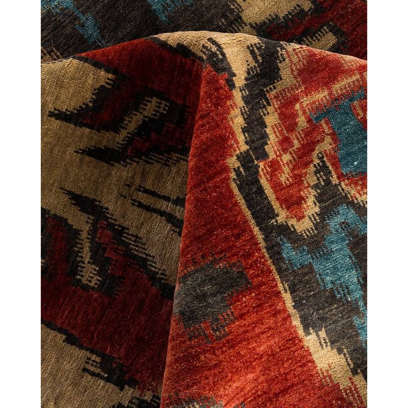 Ikat One-of-a-Kind Hand-Knotted Area Rug, Red - 9' 1" x 11' 9"