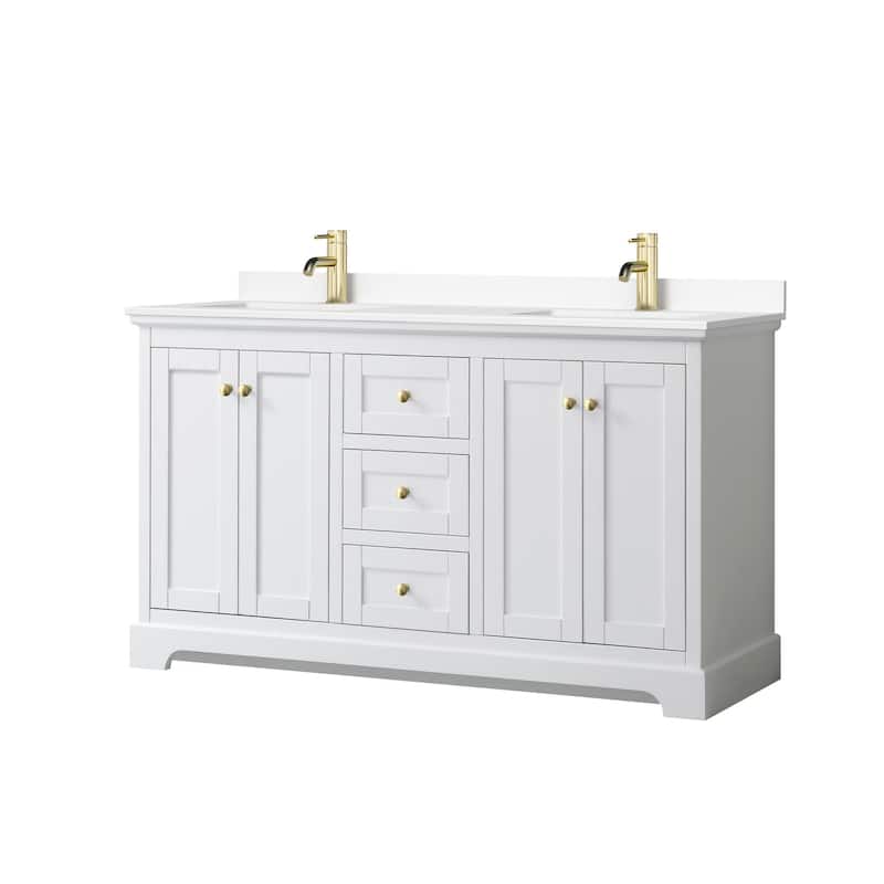 Wyndham Collection Avery 60" Free Standing Double Basin Vanity Set - White / White Cultured Marble Top / Brushed Gold
