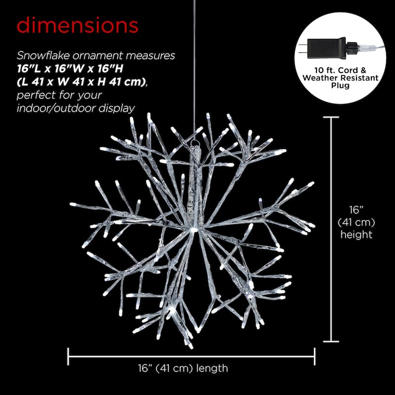 Alpine Corporation 16"H Indoor Holiday 3D Snowflake Hanging Ornament with LED Lights