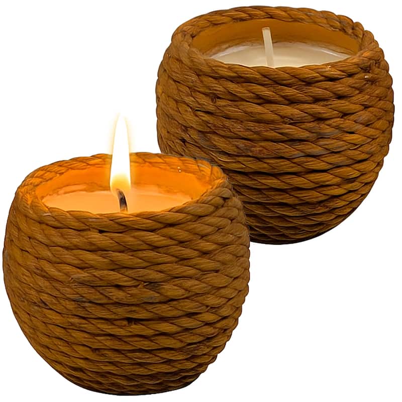 Large Basket Ceramic Candle Bowl Set of Two Light Brown 6 Oz Each