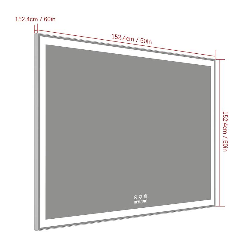 60 inch Rectangular Framed Wall Mounted LED Bathroom Vanity Mirror - 60" x 40"