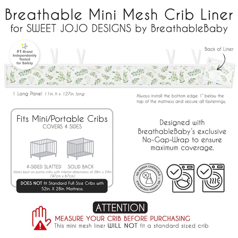 Sweet Jojo Designs + BreathableBaby Breathable Mini Mesh Crib Liner Anti Bumper Pad Boho Floral Leaf - Neutral, Green, Botanical
