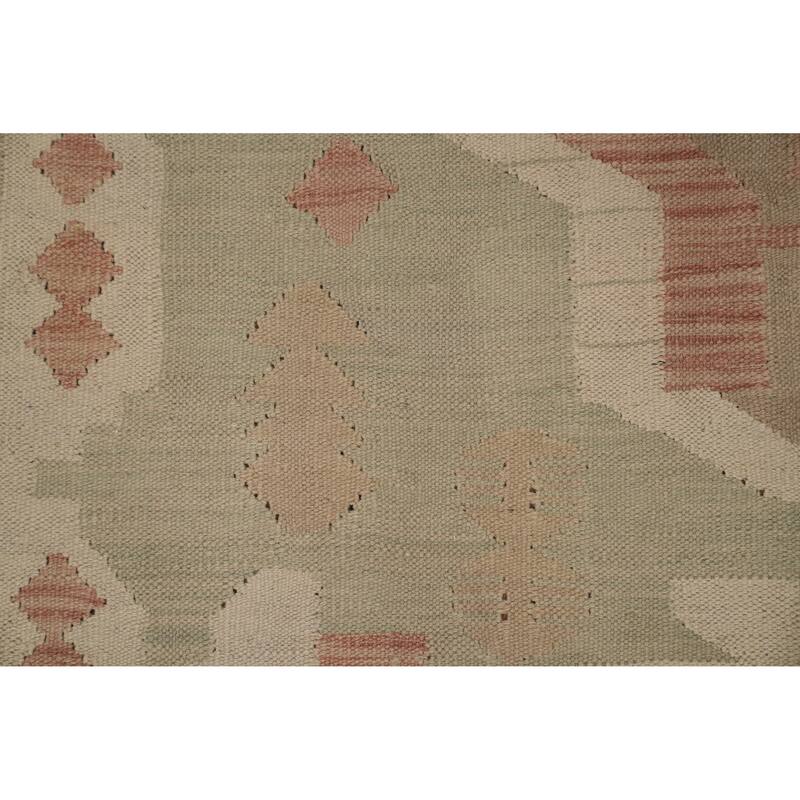 Hand Woven Oriental 100% Wool Carpet Southwestern Tribal Green Kilim Area Rug - 9' 9'' X 6' 9''