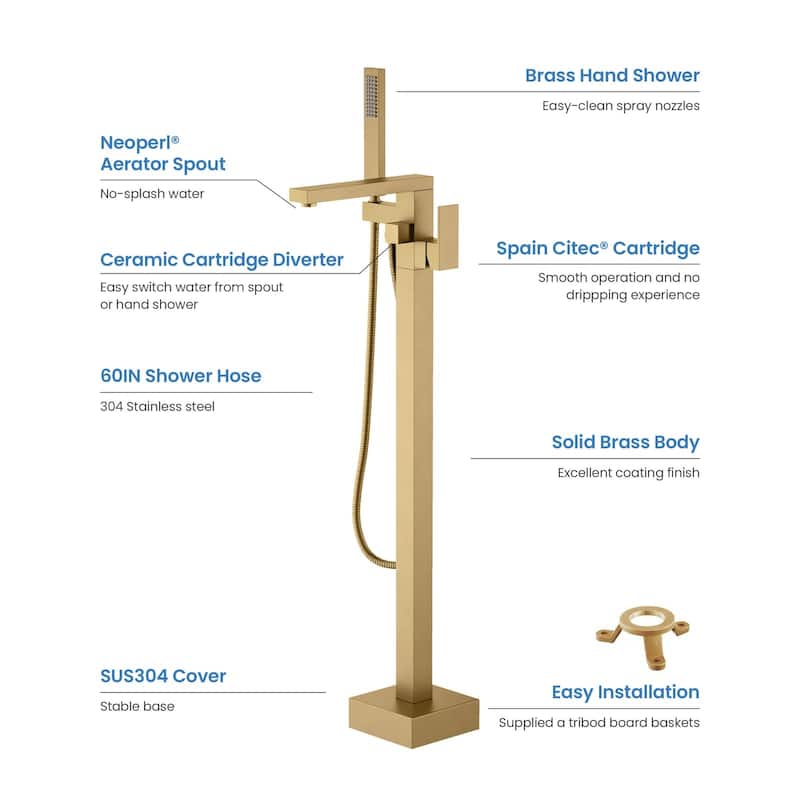 Cube Single Handle Floor Mounted Tub Filler With Hand Shower