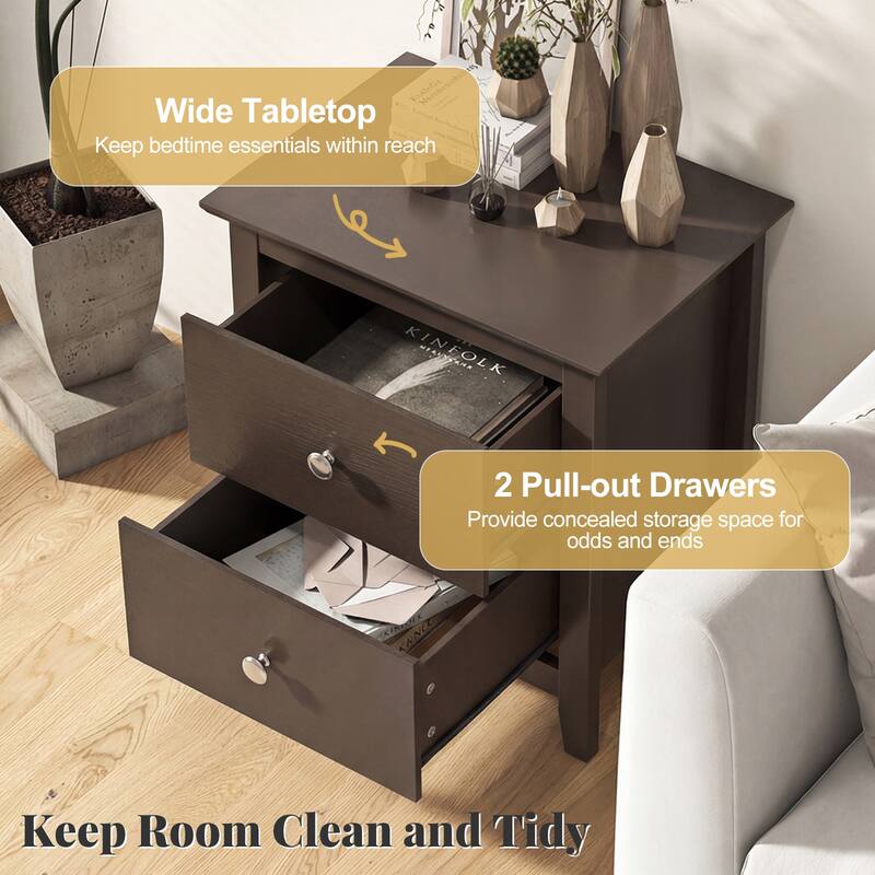 Gymax Modern Nightstand w/ Storage 2 Drawers & Support Legs for